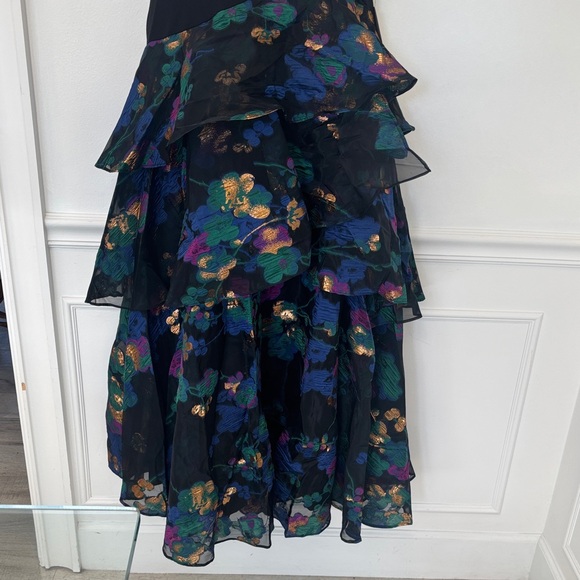 AIDAN MATTOX One Shoulder Black Dress w/Floral Layered Jacquared Fabric Sz4 - Picture 12 of 14